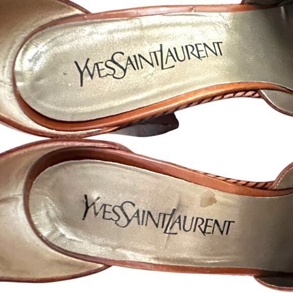 YSL Yves Saint Laurent Women 8.5 Block Heel Sandals Brown Leather Boho Luxury - Picture 11 of 13
